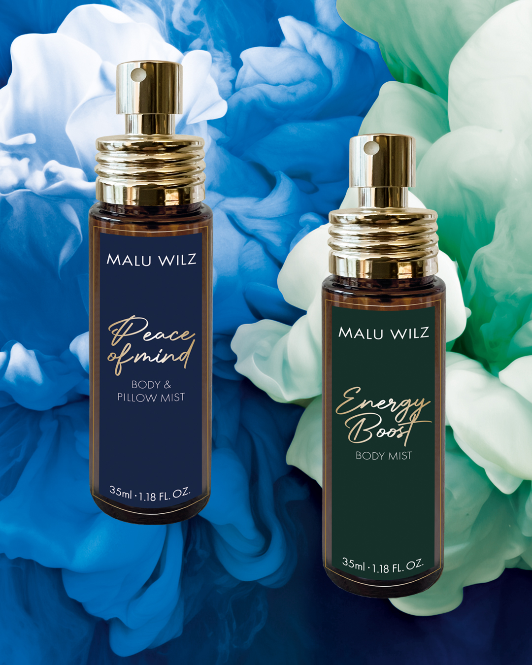 Body sprays with blue and green clouds