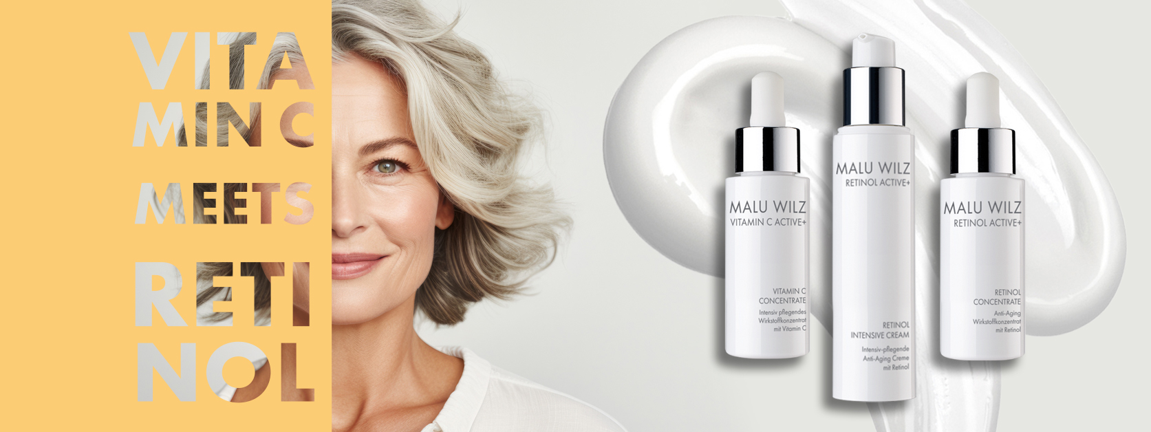 mature woman with skin care products