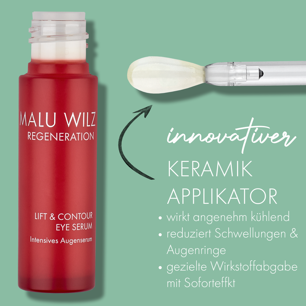 Das 'Regeneration Lift & Contour Eye Serum' von Malu Wilz mit Keramik-Applikator.